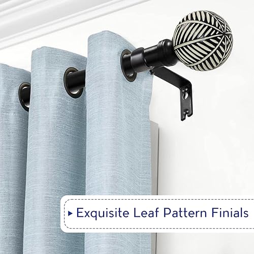 Black Curtain Rods for Windows: 1 Inch Diameter Adjustable Drapery Rods 48" to 86", Heavy Duty Window Curtain Rod with Leaf Pattern Finials - color: Black, size: 48"-86"|1 PACK