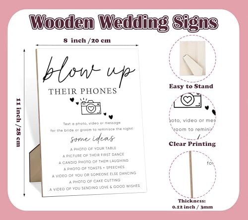 Blow Up Their Phone Sign, Wedding Table Sign, 8" x 11" Wooden Plaque for Wedding Reception Decor