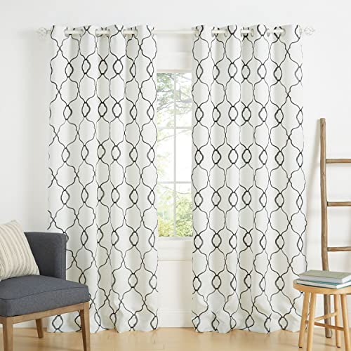 Exclusive Home Belmont Embroidered Room Darkening Blackout Grommet Top Curtain Panel Pair, 52"x96", Winter Black - color: Winter/Black, size: 52"W x 96"L (Pack of 2)