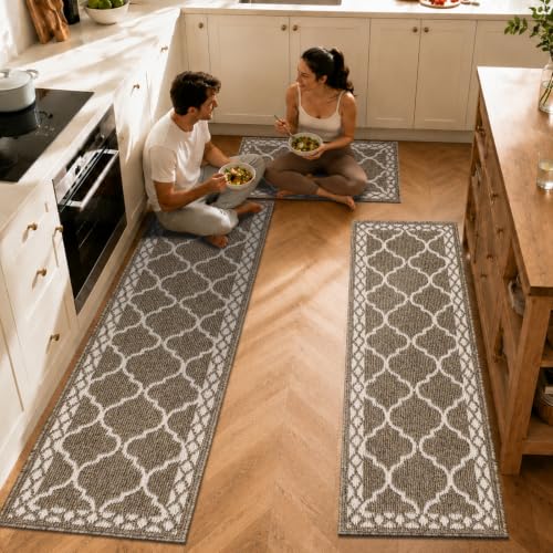 3 Piece Kitchen Rugs, Non Slip Waterproof Mats for Home(Brown) - color: Brown, size: 3-SET