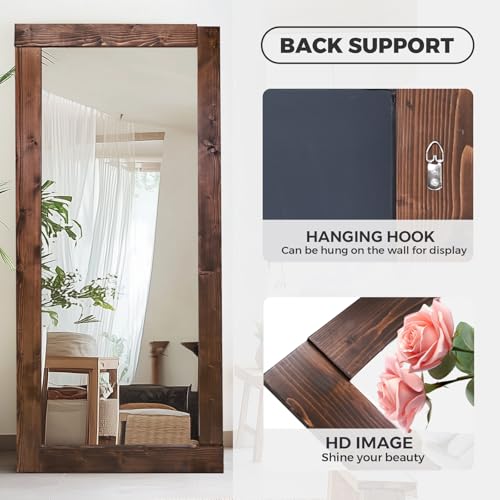 71x32in Full Length Mirror, Solid Wood Convex Frame, Brown - color: Brown-convex Frame, size: 71"L x 32"W
