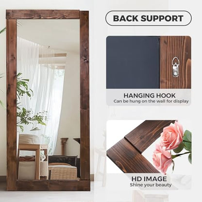71x32in Full Length Mirror, Solid Wood Convex Frame, Brown - color: Brown-convex Frame, size: 71"L x 32"W