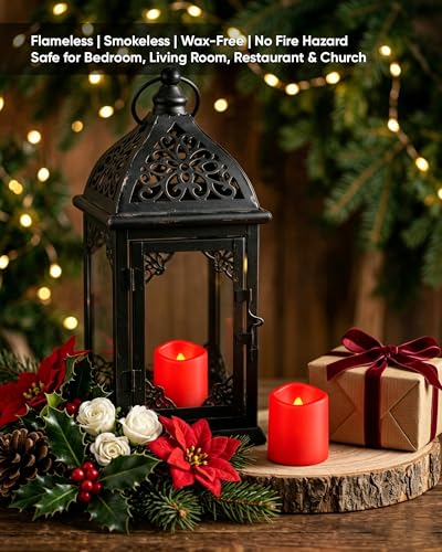 Homemory 24 Pack Red Flameless Flickering LED Votive Tealights Candles - color: Red (Warm White Light), size: 24 Pack