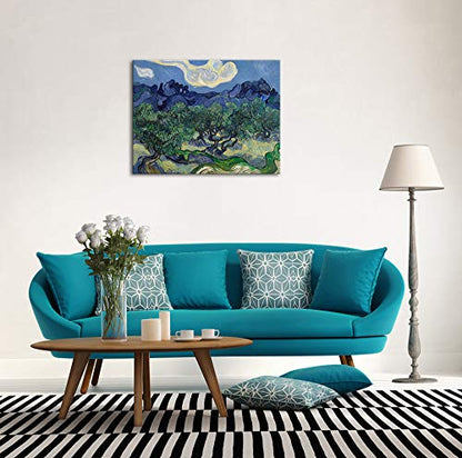 Wieco Art Canvas Prints Wall Art Olive Trees by Van Gogh Classic Abstract Oil Paintings Reproduction Artwork Gallery Wrapped Landscape Pictures for Living Room Bedroom Home Office Decor - size: 26"L x 20"W