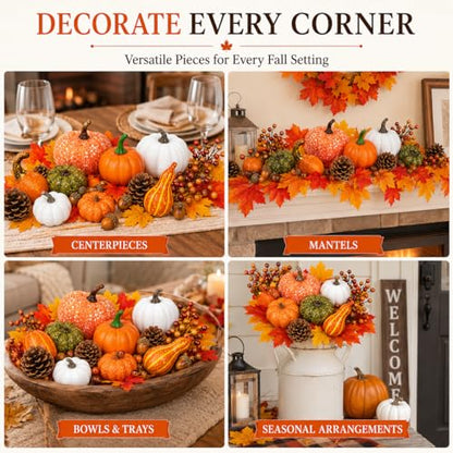 120-Piece Fall Harvest Decor Set with Artificial Mini Pumpkins and Gourds
