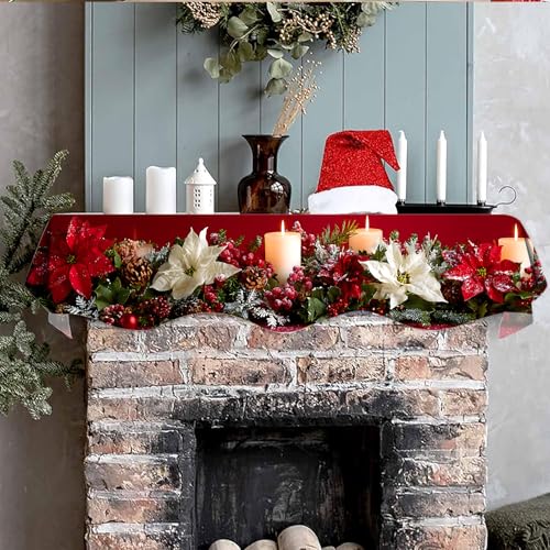 NYZE Christmas Mantel Scarf 60 x 17 Inch Fireplace Mantel Scarf Cover Decoration for Christmas Fireplace Scarf Shelf Top Runner Holiday Winter Home Decor - size: 60 x 17 in, style: Wreath