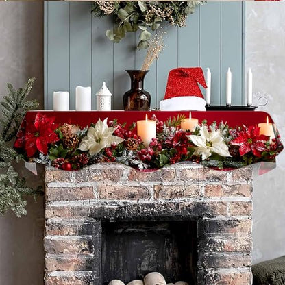 NYZE Christmas Mantel Scarf 60 x 17 Inch Fireplace Mantel Scarf Cover Decoration for Christmas Fireplace Scarf Shelf Top Runner Holiday Winter Home Decor - size: 60 x 17 in, style: Wreath