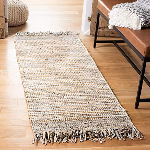 SAFAVIEH Vintage Leather Collection Runner Rug - 2'3" x 9', Beige & Multi, Handmade Boho Fringe Leather, Ideal for High Traffic Areas in Living Room, Bedroom (VTL373B) - color: Beige/Multi, size: 2'3" x 9' (Runner)