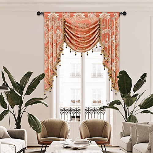 ELKCA Golden Jacquard Single Swag Waterfall Valance for Living Room Damask Coffee Curtain Valance for Kitchen, W39 Inch, 1 Panel - color: Valance,damask-coffee, size: 39"W x 43"L (Pack of 1)