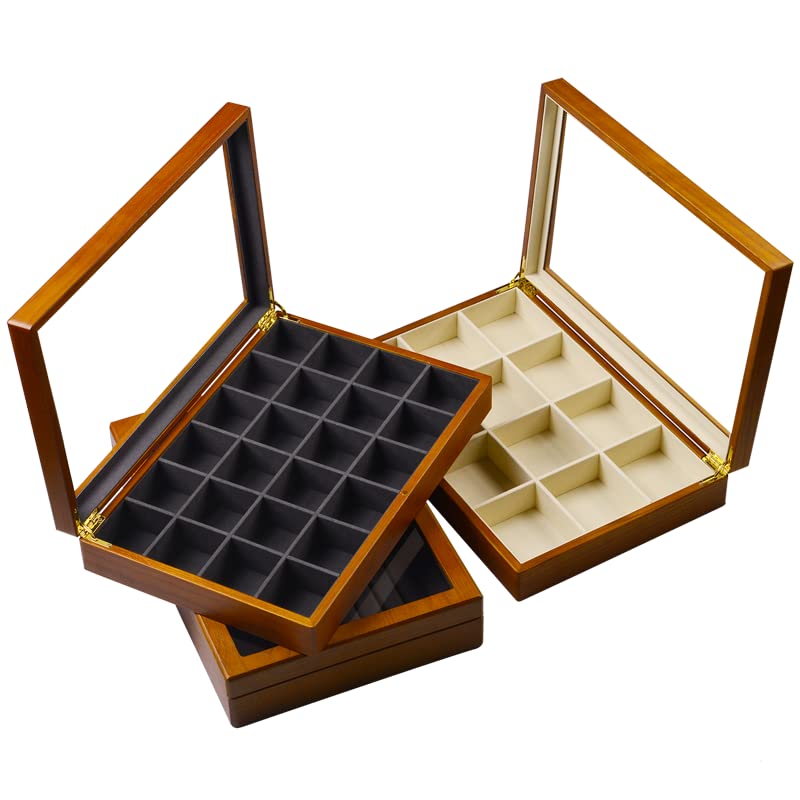 Oirlv Creamy-white Wood Jewelry Box Glass Lid Vintage Case - size: Creamy-white Flat Box