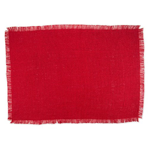DII 100% Jute/Burlap Rustic Weave Placemats, Set, 13x19 inch Tango Red - color: Solid Tango Red, size: Placemat Set, 13x19"
