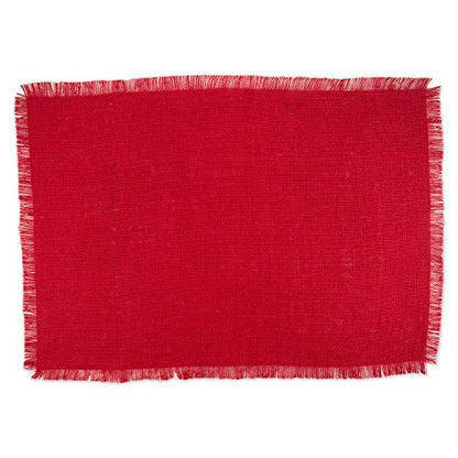 DII 100% Jute/Burlap Rustic Weave Placemats, Set, 13x19 inch Tango Red - color: Solid Tango Red, size: Placemat Set, 13x19"