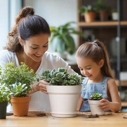 T4U Plant Pots 7.5 Inch 6 Pack, Plastic Flower Pots Indoor Drainage, White - color: White, size: 7.5 inch