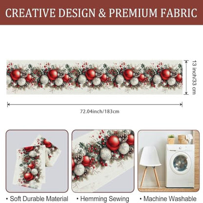 Christmas Table Runner 13 x 72 Inch, Holiday Table Decor with Christmas Ball & Pinecone Design - color: Christmas-001