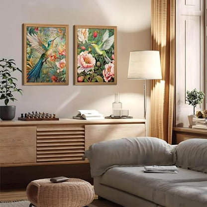 Framed 3D Textured Colorful Canvas Wall Art Set of 2 16x24 Inch - color: Bird-wood, size: 24"L x 16"W