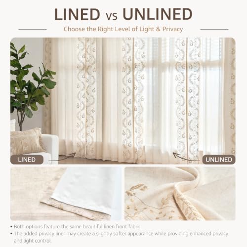 jinchan Floral Linen Curtains 90 Inch Farmhouse Back Tab 2 Panels - color: Beige, size: 50"W x 90"L (Pack of 2)