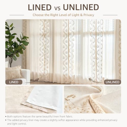 jinchan Floral Linen Curtains 90 Inch Farmhouse Back Tab 2 Panels - color: Beige, size: 50"W x 90"L (Pack of 2)