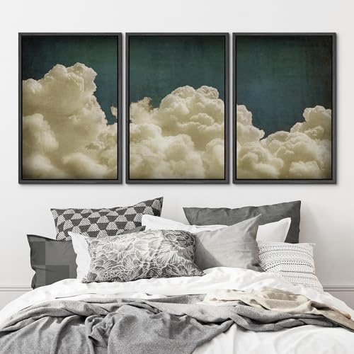 MUDECOR Framed Wall Art Print Set Vintage Cloudscape Dreamy Cotton Clouds Illustrations Modern Art Decorative Colorful Chic for Living Room, Bedroom, Office - 16"x24"x3 Black - color: Ad07-2404-irs25, size: 16"x24"x3 Panels Black