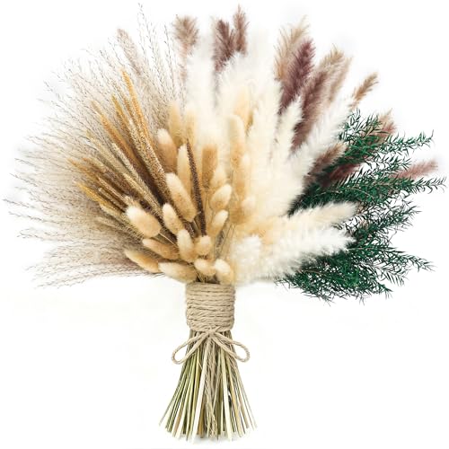 xin's convey 100 PCS Pampas Grass (Vase Not Included), Dried Flowers Bouquets, Wedding Table Decor, Bedroom, Rustic Farm Decor.(Green) - color: Green