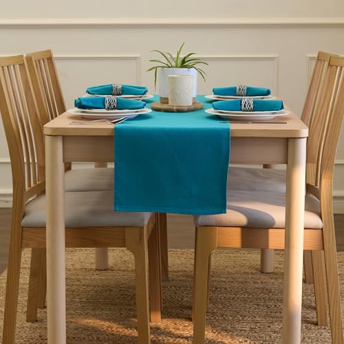 Encasa XO Table Runner, Cotton Canvas Dining Runner 13"x72" - color: Azul Blue, size: 13x72 in