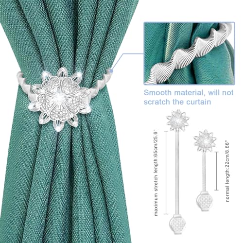 AULEEP Magnetic Curtain Tiebacks Crystal Curtain Ties Holdbacks, 4 Pack