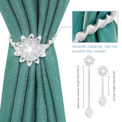 AULEEP Magnetic Curtain Tiebacks Crystal Curtain Ties Holdbacks, 4 Pack