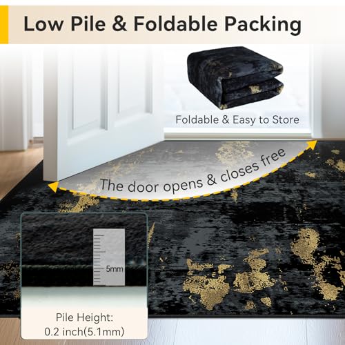 RELEANY Washable 4'x6' Abstract Area Rug for Living Room Black Gold - color: Black/Gold, size: 4' x 6' (Rectangular)
