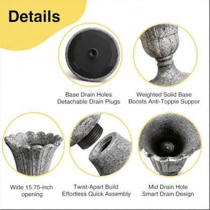 NicBex 24" Tall Urn Planters for Outdoor Plants Set of 2 - Grey Petal - color: Heather Grey - Colorful