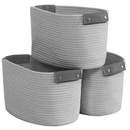 3 Pack Woven Cotton Rope Storage Basket, 15x10x9, Gray - color: Gray
