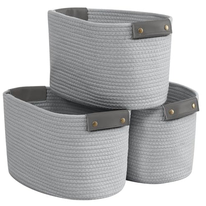 3 Pack Woven Cotton Rope Storage Basket, 15x10x9, Gray - color: Gray