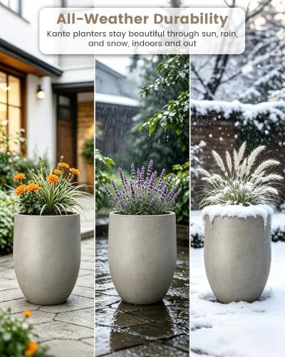Kante Modern Home Minimalist 21.7" Tall Weathered Concrete Bullet Planter - color: Buff Concrete