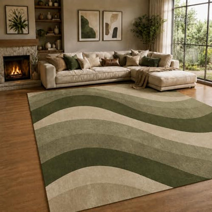 8x10 Olive Green Area Rugs, Modern Washable Rug for Living Room - color: Olive Green/Beige, size: 8' x 10' (Rectangular)