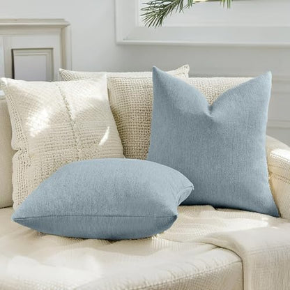 HAUSSY Set of 2 Soft Chenille Throw Pillow Covers 16x16 Inch, Denim Blue - color: Denim Blue, size: 16" x 16" (Pack of 2)