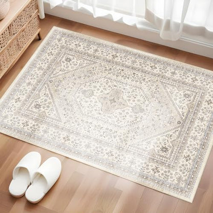 2x3 Washable Entryway Area Rug - Non-Slip Boho Throw Rugs Beige Gray - color: Beige/Gray, size: 2' x 3' (Rectangular)
