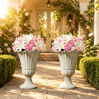 NicBex 24" Tall Urn Planters for Outdoor Plants Set of 2 - Beige Petal - color: Beige
