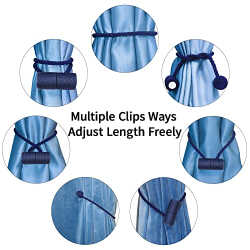 18 Inch Strong Magnetic Curtain Tiebacks, Curtain Holdbacks Modern Upgrade Strong 2021 New Twisted Style Decorative Drapery Rope Tie Backs(2 Pack Navy Blue) - color: Navy Blue