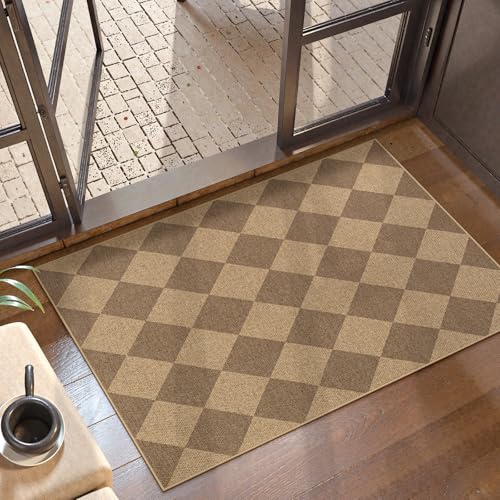 Lahome Checkered Easy Jute Front Door Mat, 2x3 Entryway Outdoor Rug - color: Nature/Checkerboard -2, size: 2' x 3' (Rectangular)