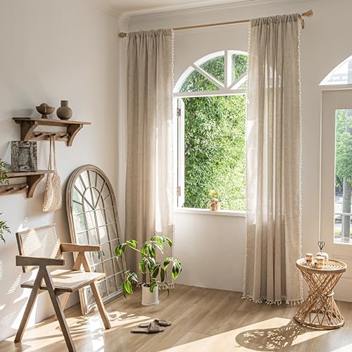 Sutuo Home Boho Curtains 63 Inches Long, Bohemian Linen Style Textured Curtains with Tassels for Living Room, Semi Blackout Farmhouse Drapes, Rod Pocket Window Treatments 2 Panels, 52" x 63", Natural - color: Natural Linen, size: 52"W x 63"L (Pack of 2)