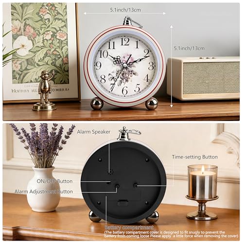 Vintage Desk Table Analog Bedside Clock Battery Operated Non Ticking Silent - color: Retro-beige