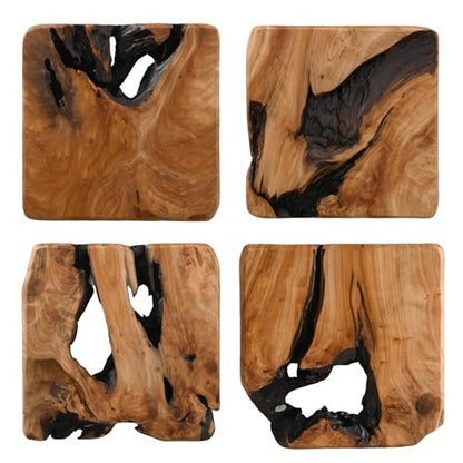 BOTALEGRE 4-Piece Cedar Wood Wall Art Set, Rustic Abstract Home Decor