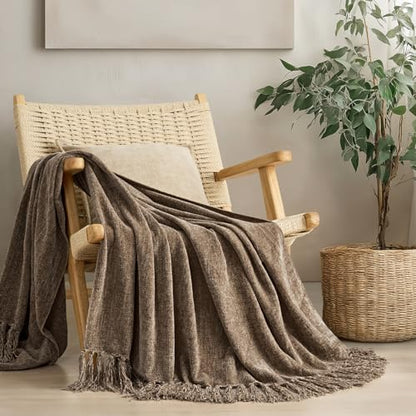 EverGrace Chenille Knit Throw Blanket for Couch, 50"x60", Mocha Brown - color: Mocha Brown, size: 50"x60"