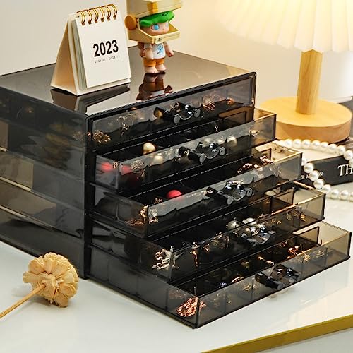 YUFONG Earring Storage Box Organizer 5 Drawers with 120 Small Compartments - color: Clear Black