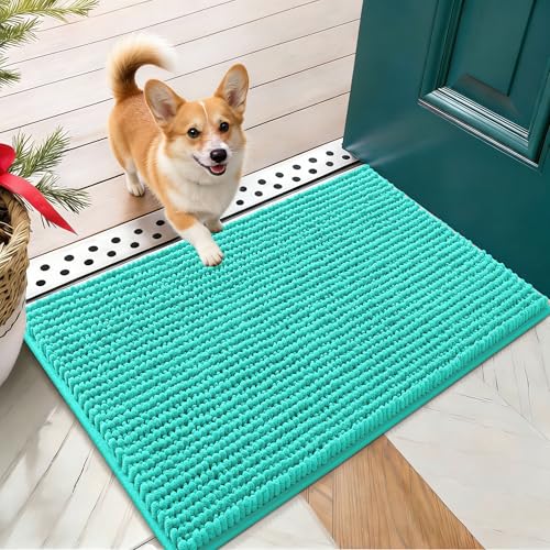 OLANLY Dog Door Mat for Muddy Paws 24x16, Extra Absorbent Chenille Mud Mat - color: Teal, size: 24" X 16"