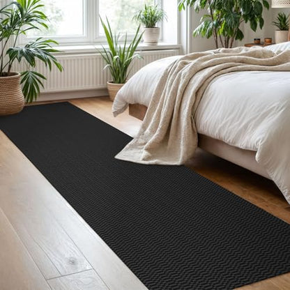 KOZYFLY 2x8 Runner Rug, Washable Non Slip Kitchen Hallway Rug, Black/Grey - color: Black/Charcoal Grey, size: 2' x 8' (Rectangular)