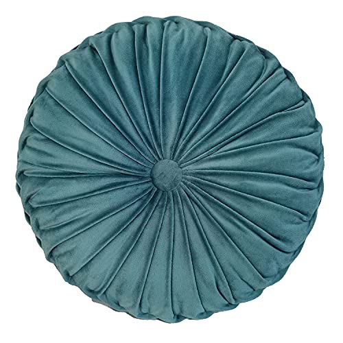 Teieas Round Throw Pillow Velvet Pleated Round Pillow Cushion Lake Blue - color: Lake Blue