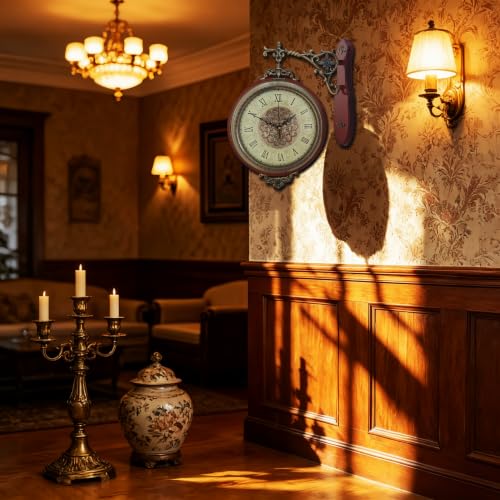 Homestia Double Sided Wall Clock Vintage Style Silent Non-Ticking Clock - size: Double Sided - 13 Inch