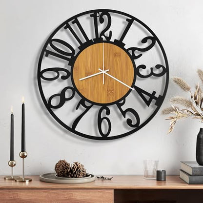 Maxstar 16" Silent Wall Clock – Battery Operated, Rustic Metal & Wood - color: Yellow, size: 16 Inch