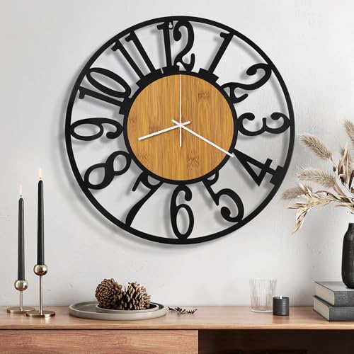Maxstar 16" Silent Wall Clock – Battery Operated, Rustic Metal & Wood - color: Yellow, size: 16 Inch