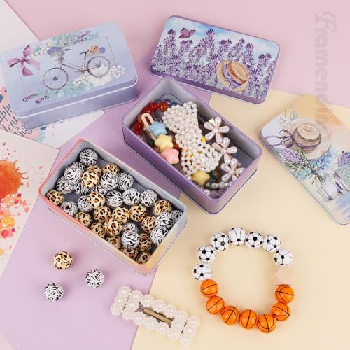 Framendino, 5 Pack Mini Tinplate Tin Boxes Lavender Trinket Jewelry Coin Containers for Jewelry Storage Case - color: Lavender 2
