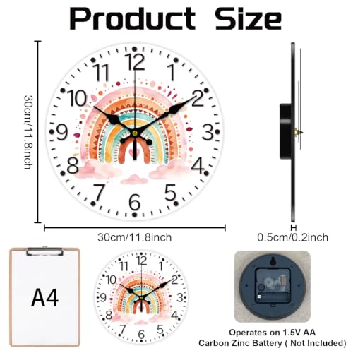 Bohemian Rainbow Wall Clock Silent Non-Ticking 12" for Living Room Decor - color: Bohemian Style Rainbow